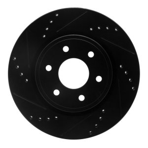 Nissan Pathfinder Brake Rotor (1) - Front Left - R1 Concepts - Drilled & Slotted - Black - `05-`25
